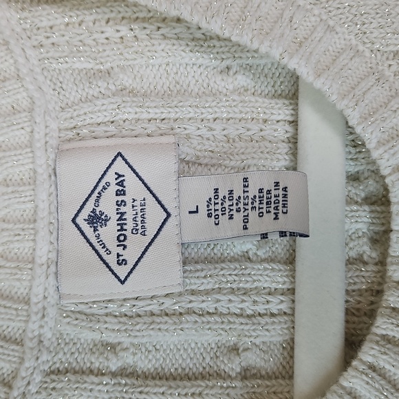St. John's Bay Cable Knit Crewneck Sweater - Off-White - Picture 2 of 11